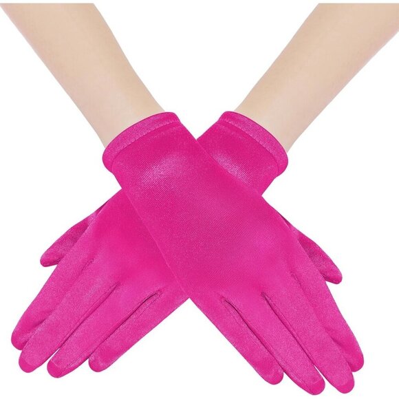 Accessories - Women's Rose Red Satin Silk Gloves Banquet Wedding Party Costume Accessories